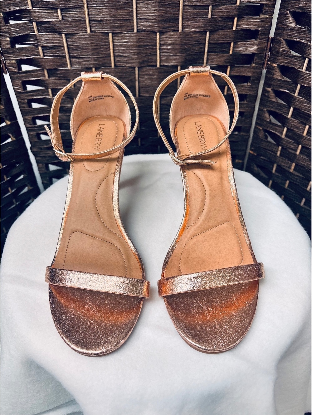 Lane Bryant Metallic Rose Gold Ankle Strap High Heel Sandals - Size 10